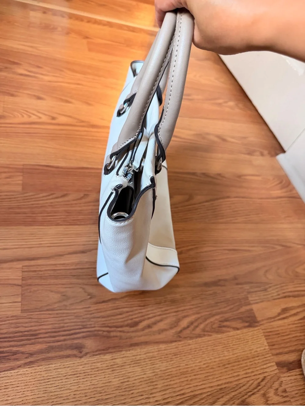Nine West White Satchel with Taupe Handles